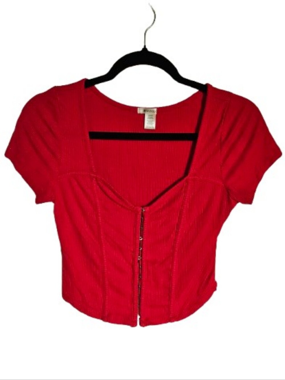 Bozzolo Bright Red Ribbed Zip Crop Top